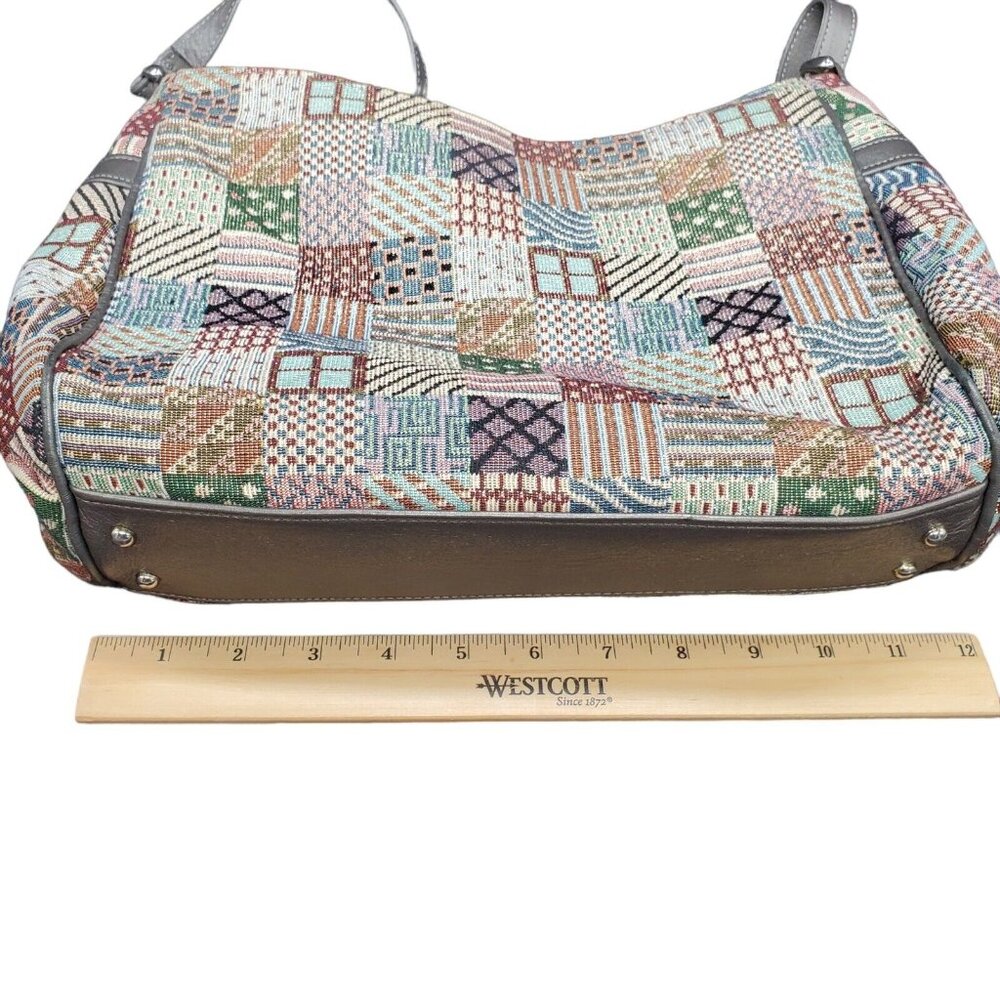 SAS Purse Tapestry Patchwork Shimmer Shoulder Bag Medium 3 compartment Zipper - Picture 10 of 11